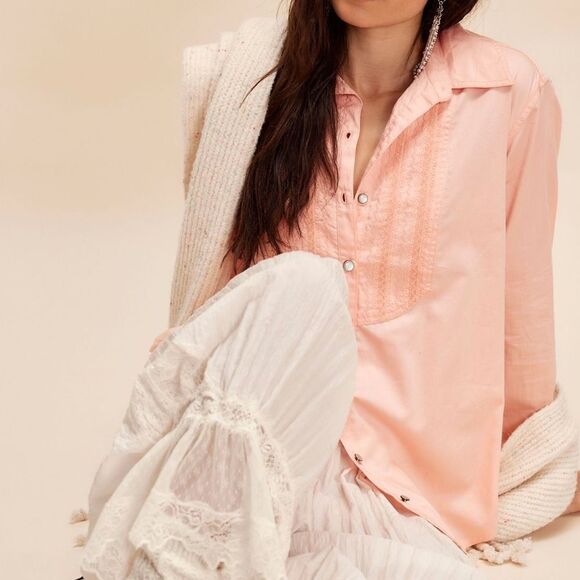 Free People We the Free Saturday Night Button-down Shirt in English Rose - Picture 1 of 9